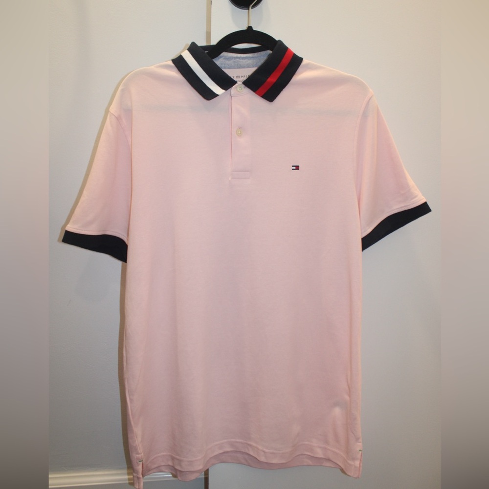 Tommy Hilfiger Pink Polo with Dark Trim Mens M